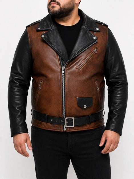 Designer-Klassic--Two-Tone-Motorcycle-Leather Jacket For Men