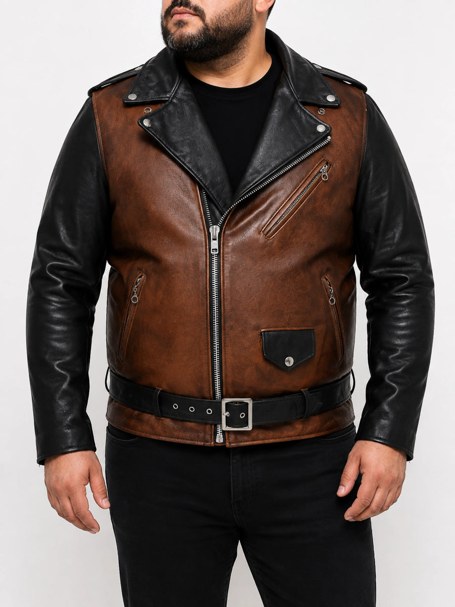 Designer-Klassic--Two-Tone-Motorcycle-Leather Jacket For Men