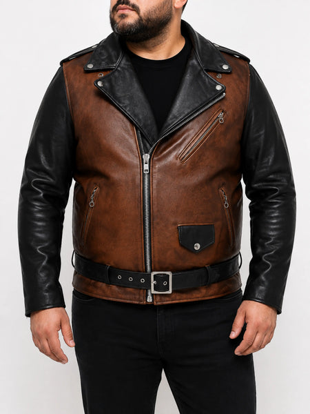 NOORA Designer-Klassic-Original-Two-Tone-Motorcycle-Leather Jacket For Men SJ68 — standardized 4K restored human-model hero image