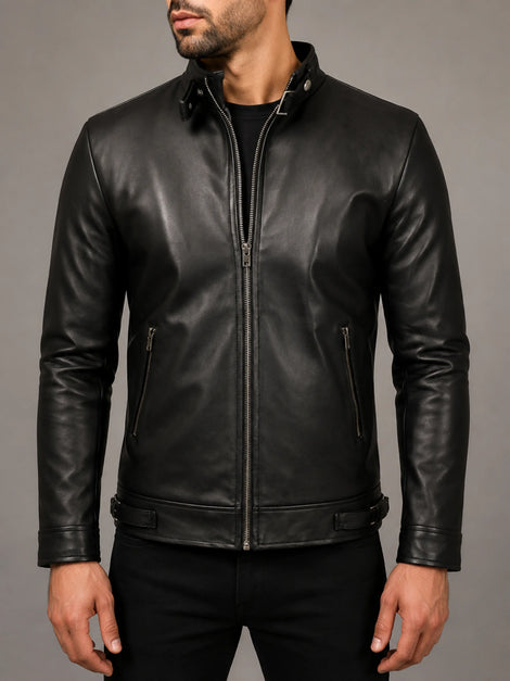 Men's Real Fridge Biker Cafe Racer Real Leather Slim Fit Jacket
