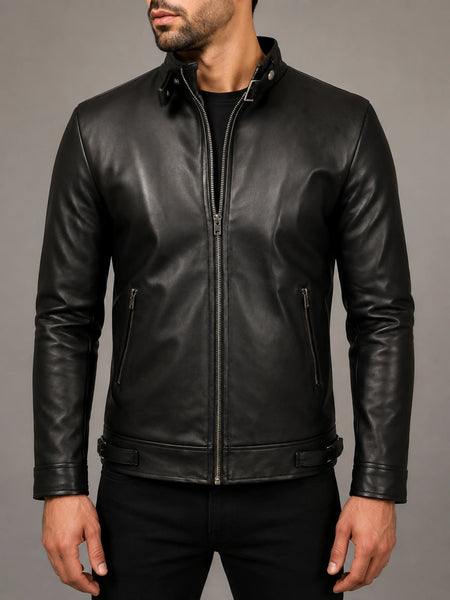 Men's Real Fridge Biker Cafe Racer Real Leather Slim Fit Jacket