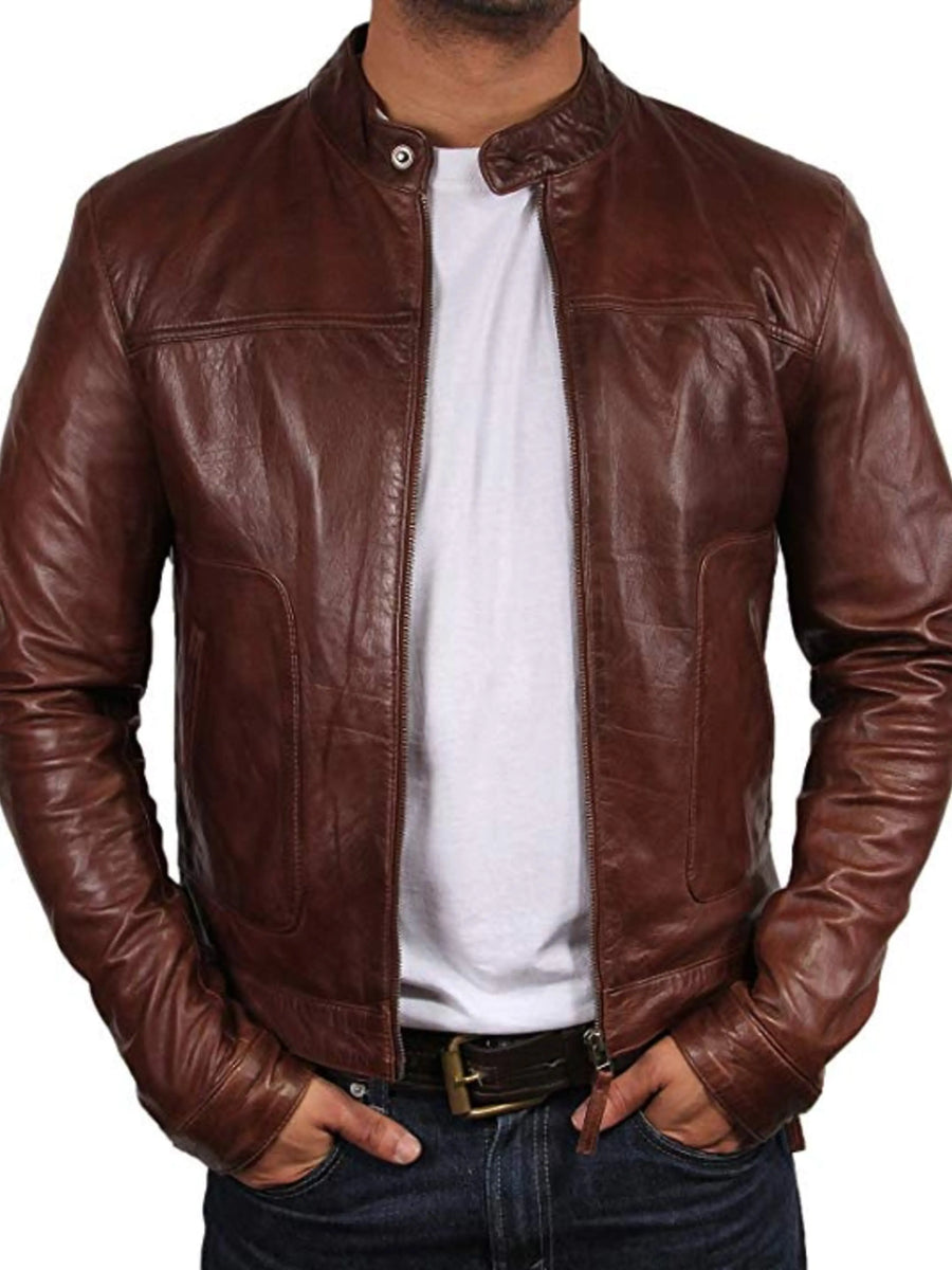 Lambskin Men Dark Brown Leather Jacket, Biker Jacket, Western Style Leather Jacket