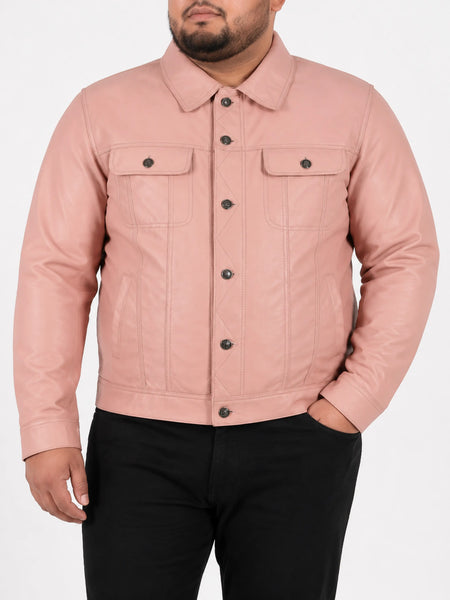 Noora New Lambskin Men's Pink Leather Shirt & Jacket, Motorcycle Slim Fit Biker Jacket, Dashing Style Jacket SN023 — standardized 4K background-preserved hero image