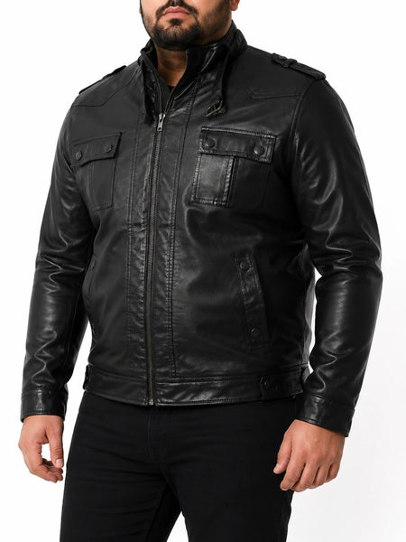 NOORA New Mens Black Leather Jacket, Quilted Designer Shiny Jacket Retro Style Biker Jacket YK0111 — standardized 4K background-preserved hero image