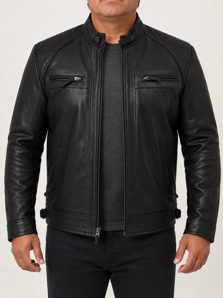 Noora Men's Lambskin BLACK Leather Jacket| Quilted Motorcycle Biker Jacket | Best Gift For Men's RTS23 — standardized 4K studio hero image