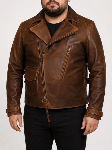 Mens Brown Movie Costume Leather Jacket With Zipper, Hollywood Celebrity Jackets, Antique Brown
