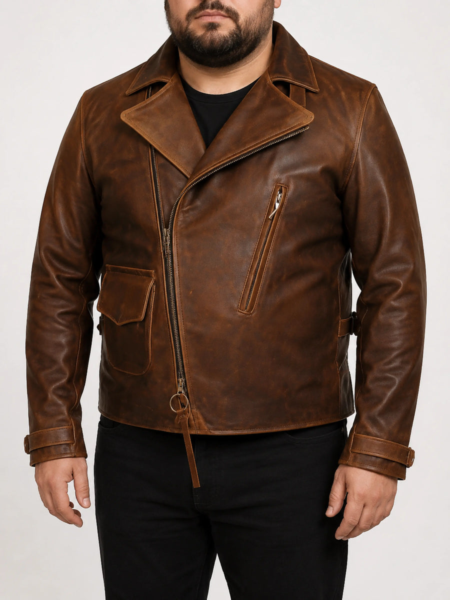 Mens Brown Movie Costume Leather Jacket With Zipper, Hollywood Celebrity Jackets, Antique Brown
