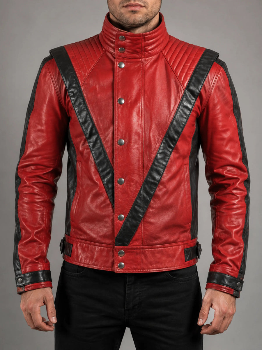 Mens Leather Inspried By Michael Jackson Thriller Jacket, Red & Black Combination Jacket, Christmas – view 2