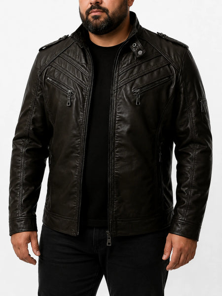 Noora Mens Brown Quilted Biker Leather Jacket With YKK Zipper & Pocket| — standardized 4K background-preserved hero image