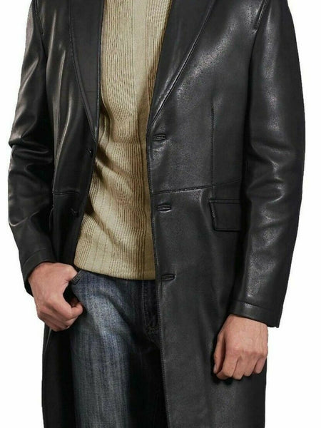 NOORA NEW 100% LAMBSKIN Leather Trench Coat Men Long Coat All Size Custom Made S — standardized 4K background-preserved hero image