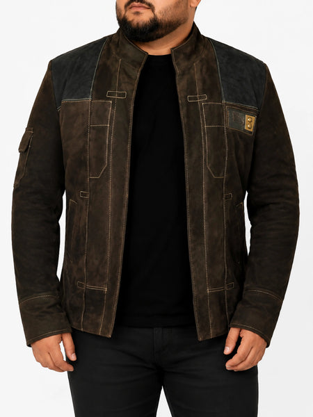 Noora New Men's Han Solo Story Distressed Brown Biker Suede Leather Jacket NI-45 — standardized 4K background-preserved hero image