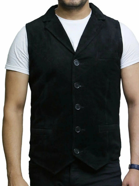 Noora Black Vest For Men Waistcoat Goat Suede Leather Classic CowBoy Blazer Jacket SJ191 — standardized 4K restored centered human-model hero image