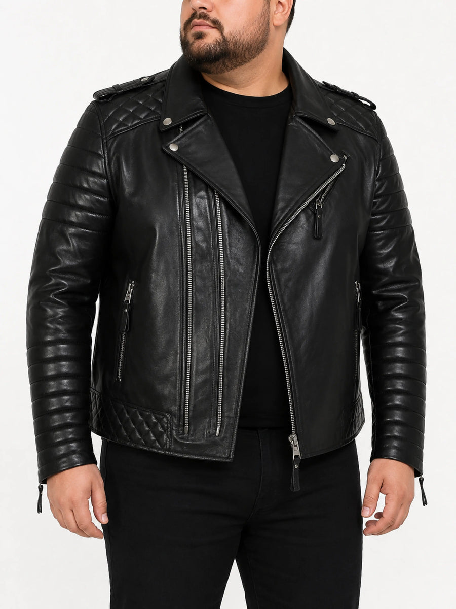 Mens Black Leather Jacket, Quilted Designer Shiny Jacket Retro Style Biker Jacket
