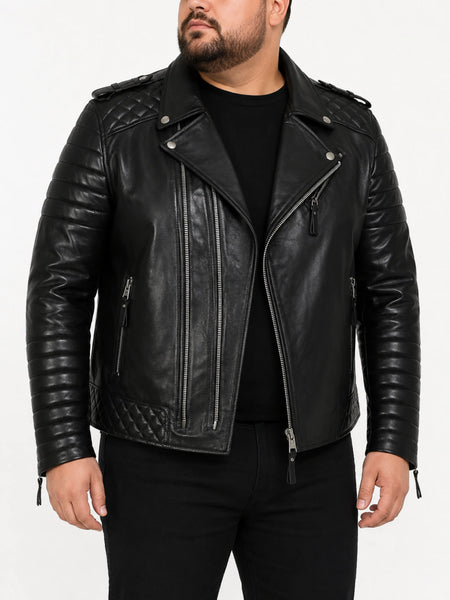 NOORA New Mens Black Leather Jacket, Quilted Designer Shiny Jacket Retro Style Biker Jacket YK0100 — standardized 4K background-preserved hero image