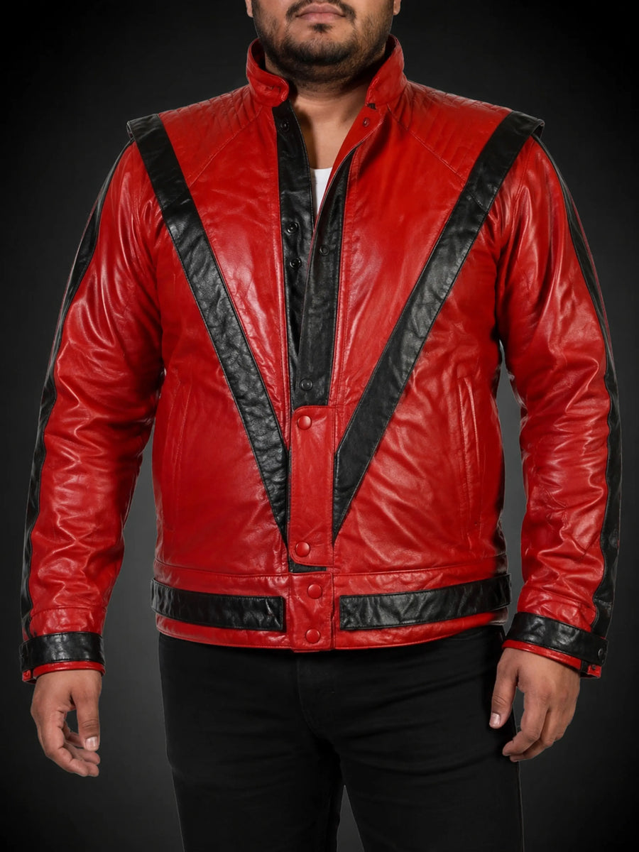 Men's Red Real Lambskin Leather Jacket, Inspired By Michael Jackson Style