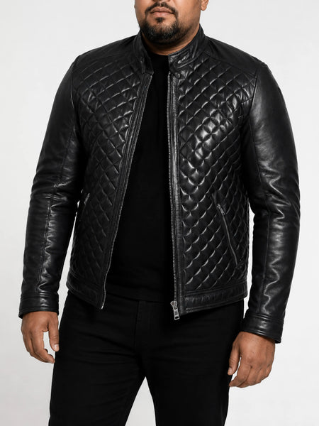 Noora Mens Black Lambskin Biker Leather Jacket With Zipper Pockets Handmade Designer Quilted Leather Jacket SU039 — standardized 4K background-preserved hero image