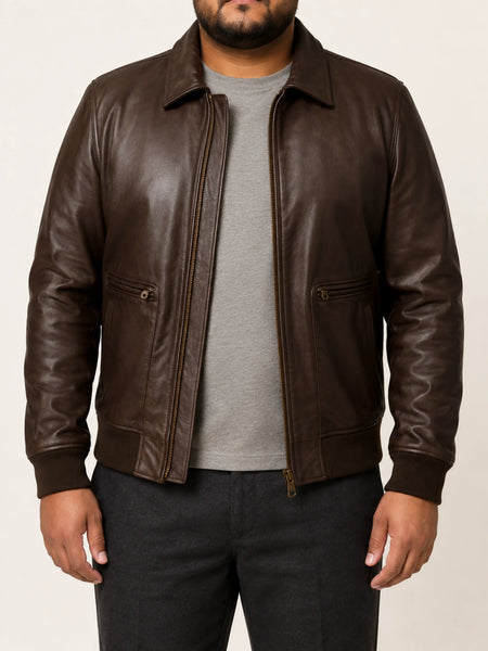Noora Mens Dark Brown Leather Bomber Jacket With YKK Zipper | Stylish Flight Slim fit BikerLeather Jacket | SU0115 — standardized 4K studio hero image