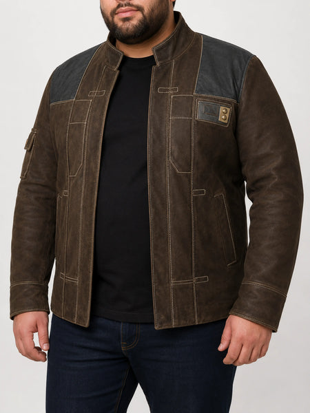 NOORA New Men's Han Solo Story Distressed Brown Biker Suede Leather Jacket NI-44 — standardized 4K restored human-model hero image