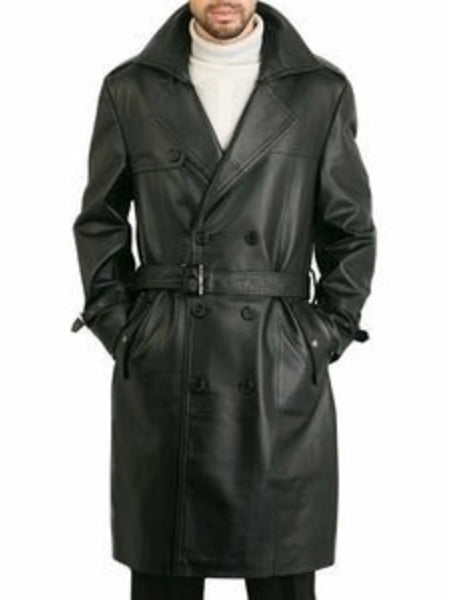 Noora Mens  Black Lambskin Leather Trench Coat With Button & Belted | Black Belted Trench Coat SU063 — standardized 4K background-preserved hero image