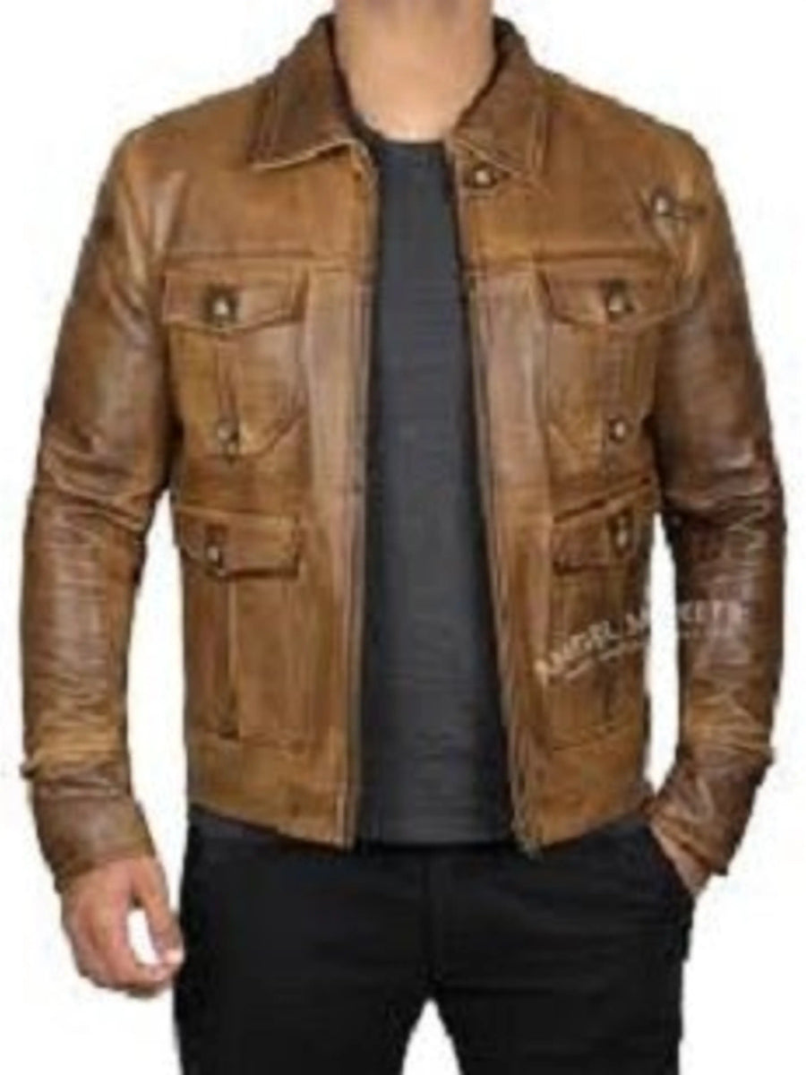 Mens Expendable Vintage Real Lambskin Distressed Leather Jacket ##