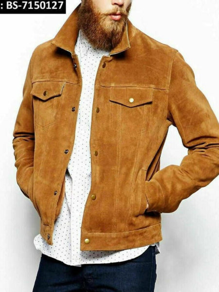 NOORA Handmade New Stylish Biker Motorcycle Lightweight Classic Men Brown Tan Suede Leather Jacket Biker Motorcycle Stylish Fit Jacket SB77 — standardized 4K background-preserved hero image