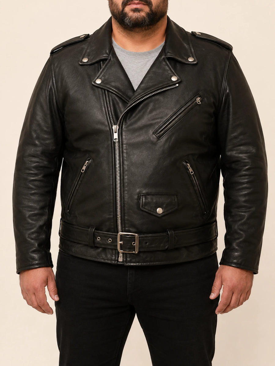 100 % Real Men's double motorcycle jacket Biker Racer 641 Slim Fit Black Lambsk