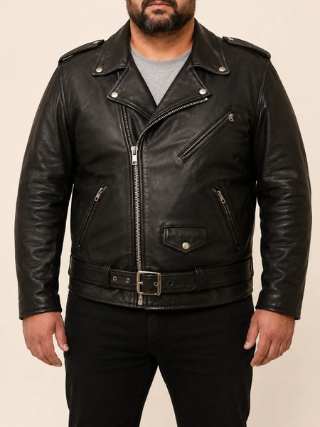 NOORA 100 % Real New Men's Handmade double motorcycle jacket Biker Racer 641 Slim Fit Black Lambsk — standardized 4K studio hero image