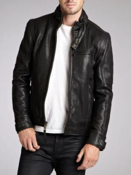 Noora New Lambskin Mens Black Leather Jacket | Shiny black Casual Biker Style Jacket YK090 — standardized 4K background-preserved hero image