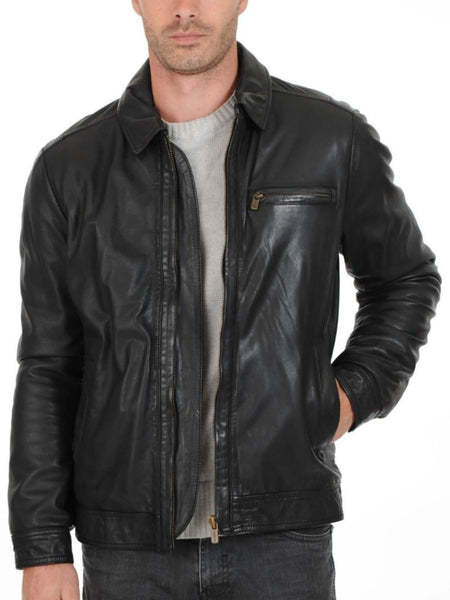 Noora New Men's Lambskin Black Leather Jacket With Zipper & Pocket | Casual Party Wear Jacket | — standardized 4K background-preserved hero image