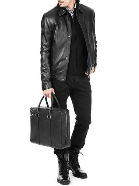 Noora Men's Genuine Sheepskin Leather Biker Jacket | Black Autumn and Winter Fashion Warm Motorcycle Leather Jacket for Men | — standardized 4K background-preserved hero image