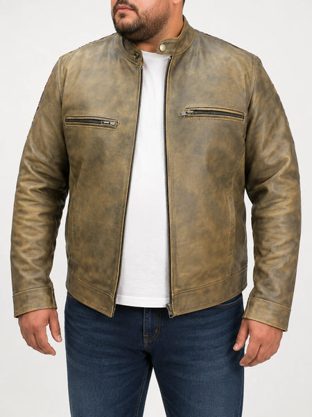 NOORA Hand MadeAntique Vintage Look Real Leather Biker/Motorcycle Jacket SB311 — standardized 4K restored human-model hero image