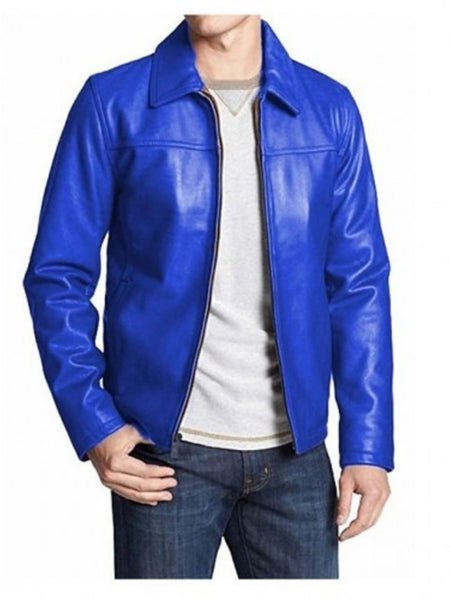 Noora Men's Lambskin Royal Blue Leather Biker Jacket, Motorcycle Slim Fit Leather Jacket, Handmade Blue Leather Jacket — standardized 4K background-preserved hero image