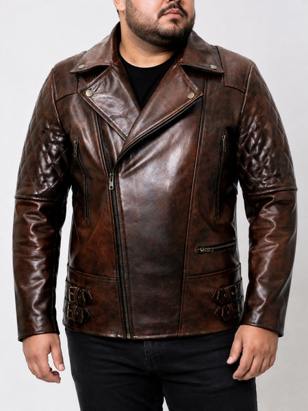NOORA Men Biker Motorcycle Vintage Lambskin Brown Bomber Leather Jacket SJ128 — standardized 4K restored human-model hero image