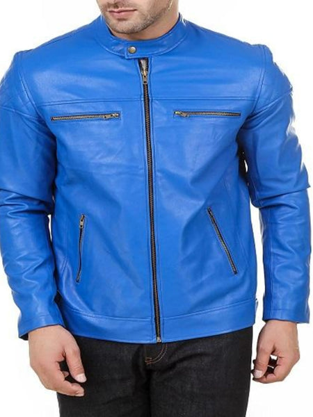 Noora Real Men's Lambskin Leather Jacket Men's Slim fit Genuine Biker Blue Leather Jacket Best Gift for Him SK 09 — standardized 4K background-preserved hero image