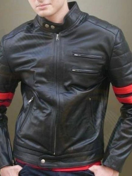 NOORA Men Wolverine Black & Red Lambaskin Bomber Jacket Fridge SOFT Leather Cowboy Casual Jacket Win — standardized 4K background-preserved hero image