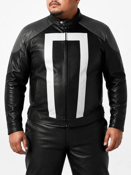 NOORA HANDMADE Brando Classic Jacket for Man Real Black & White Leather Jacket for Motorbike — standardized 4K background-preserved hero image