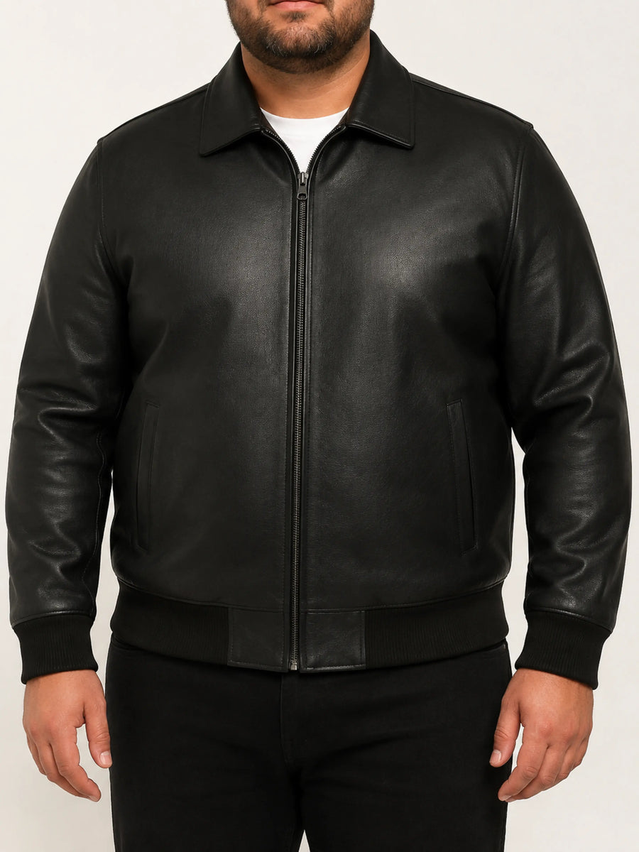 Man Black Lambskin Leather Bomber Jacket