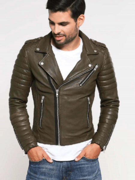 NOORA Men's Leather Jacket Slim Fit Biker Motorcycle Style Lambskin Leather SJ59 — standardized 4K background-preserved hero image