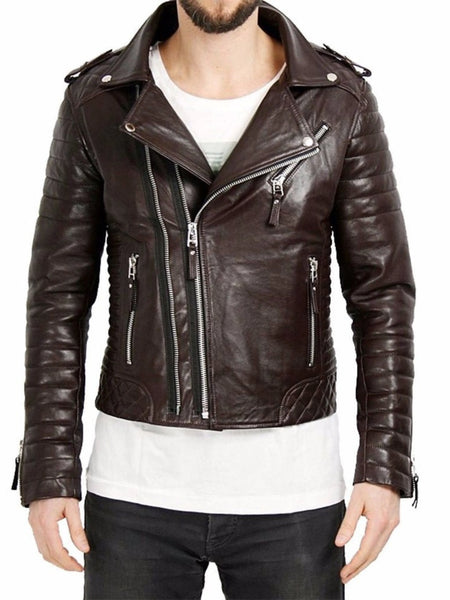 Noora New Lambskin Men Dark Brown Leather Jacket, Quilted Biker Jacket | Western Style Designer Jacket YK0233 — standardized 4K background-preserved hero image