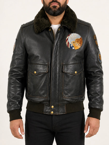 Noora 80s Black Real LambSikn Leather Men Jacket Casual Bomber Warmed Jacket/Coat Motorcycle fridge — standardized 4K studio hero image