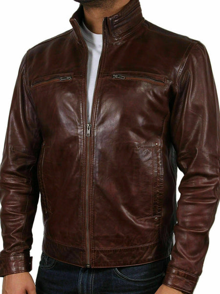 NOORA Mens Genuine Leather Biker jacket Bomber Distressed vintage bomber jacket — standardized 4K background-preserved hero image