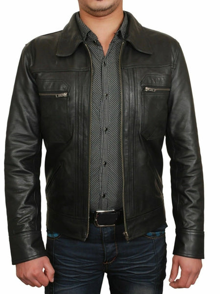 Noora New Lambskin Mens Black Leather Jacket |Genuine Lambskin Leather Jacket Motorcycle Slim Fit Bomber Jacket S31 — standardized 4K background-preserved hero image