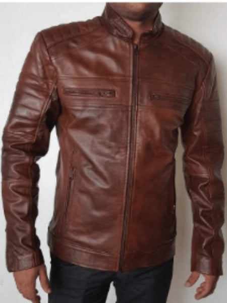 Noora Mens Lambskin  ANTIQUE BROWN Quilted Biker Jacket| Motorcycle Distressed Biker Leather SU0256 — standardized 4K background-preserved hero image