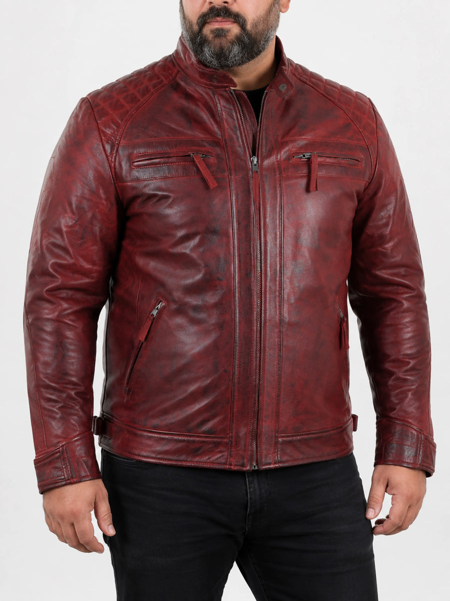 Men's Authentic Lambskin Leather Shiny Red Jacket, Motorcycle Jacket With Zipper Closure