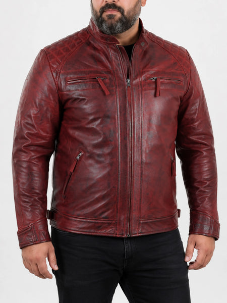 Noora New Men's Authentic Lambskin Leather Shiny Red Jacket, Motorcycle Jacket With Zipper Closure YK35 — standardized 4K restored human-model hero image