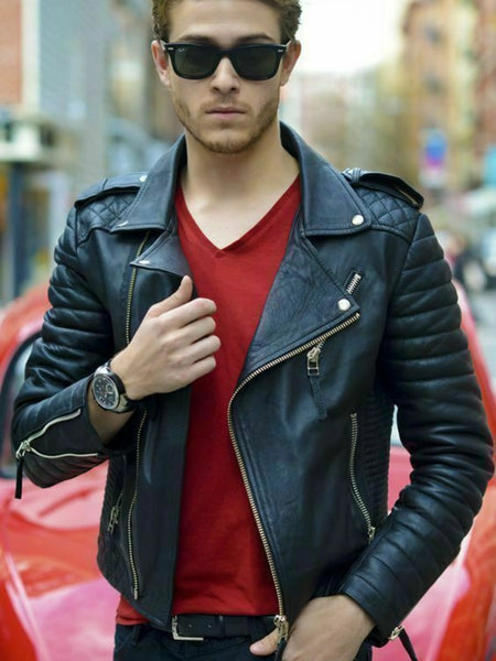 NOORA Genuine Leather Jacket Motorcycle Men Bomber Cafe Racer Black Jacket WA199 — standardized 4K background-preserved hero image