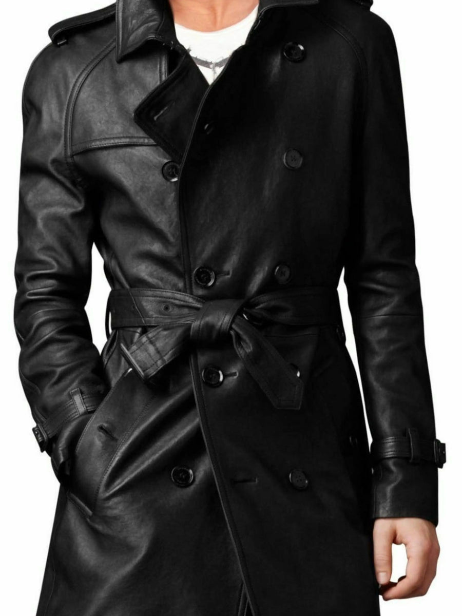 Vintage Men's Trench Coat Winter Warm Long Jacket Breasted Overcoat