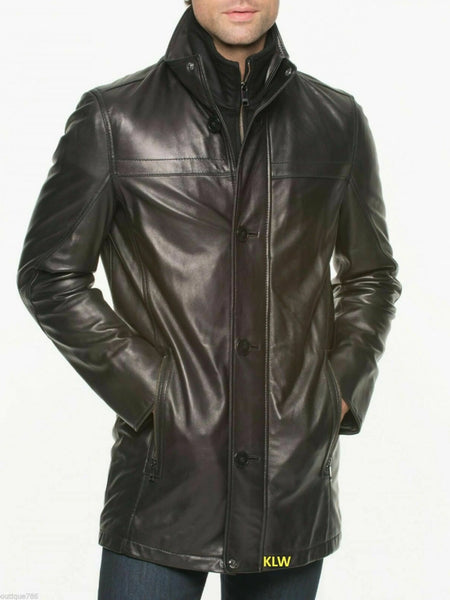 NOORA Mens Winter Trench Coat Neck Solid Long Leather Casual Long Jacket WA420 — standardized 4K background-preserved hero image