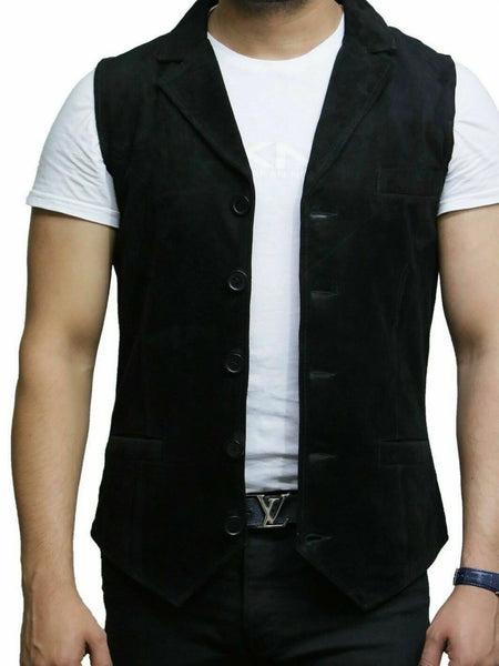 NOORA Brandslock Men's Black Suede Leather Waistcoat Genuine Goat Suede Classic CowBoy WA167 — standardized 4K background-preserved hero image