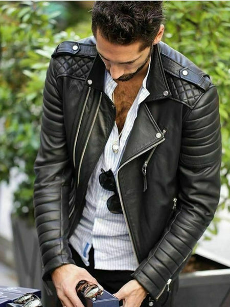 NOORA MENS CAFE RACER BLACK GENUINE LEATHER SLIM FIT REAL BIKER JACKET WA184 — standardized 4K background-preserved hero image